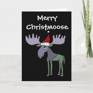 Funny Moose in Santa Hat Holiday Card
