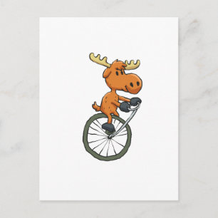 Funny Moose on monocycle   choose background colou Postcard