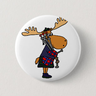Funny Moose Playing Bagpipes Art 2 Inch Round Button