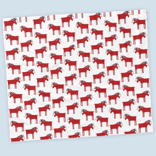 Funny Moose Red and White Holiday Fleece Blanket (Funny moose or elk holiday fleece blanket)