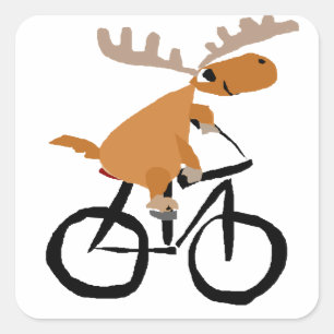 Funny Moose Riding Bicycle original art Square Sticker