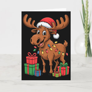 Funny Moose Santa Hat Animals Lovers Ugly Christma Card