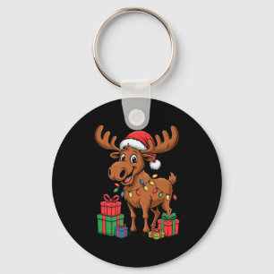 Funny Moose Santa Hat Animals Lovers Ugly Christma Keychain
