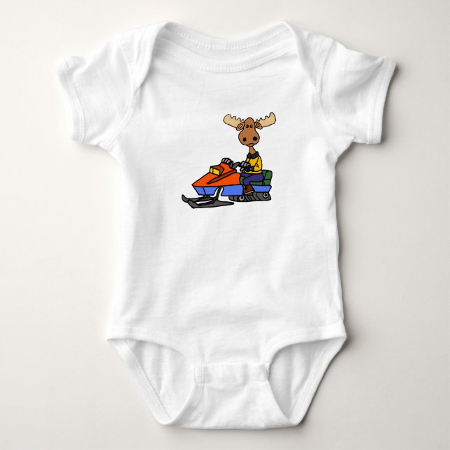 Funny Moose Snowmobiling Baby Bodysuit (Front)