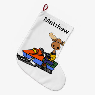 Funny Moose Snowmobiling Large Christmas Stocking