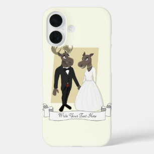 Funny Moose Wedding Cartoon iPhone 16 Case
