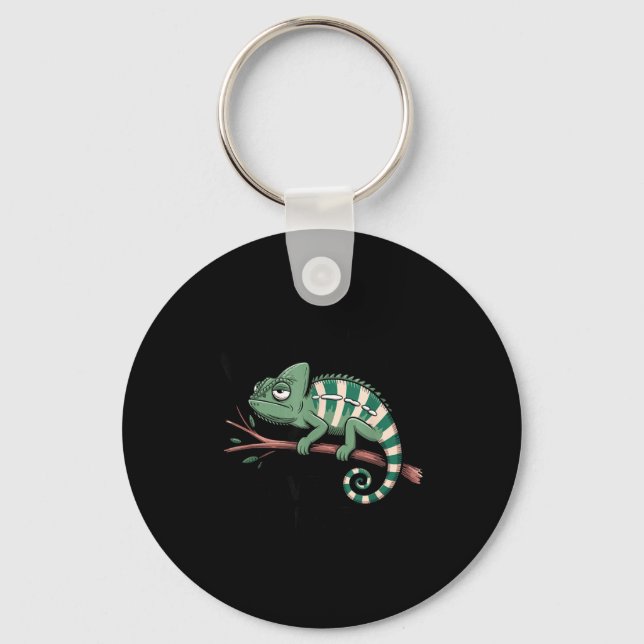Funny Morning Person Coffee Lover Chameleon  Keychain (Front)