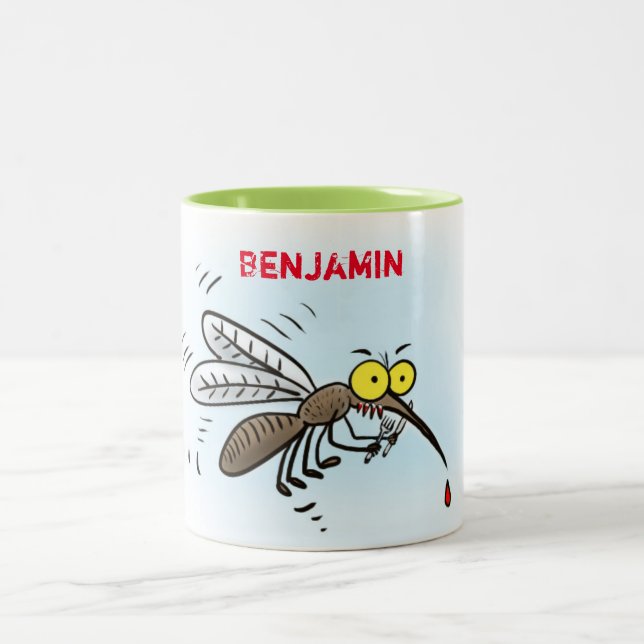Funny mosquito cartoon Two-Tone coffee mug (Center)