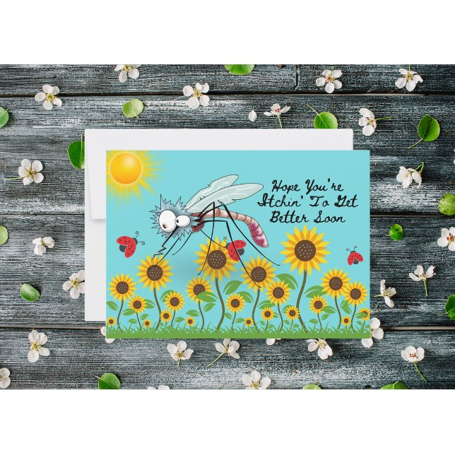 Funny Mosquito Get Better Soon Flat Card (Creator Uploaded)