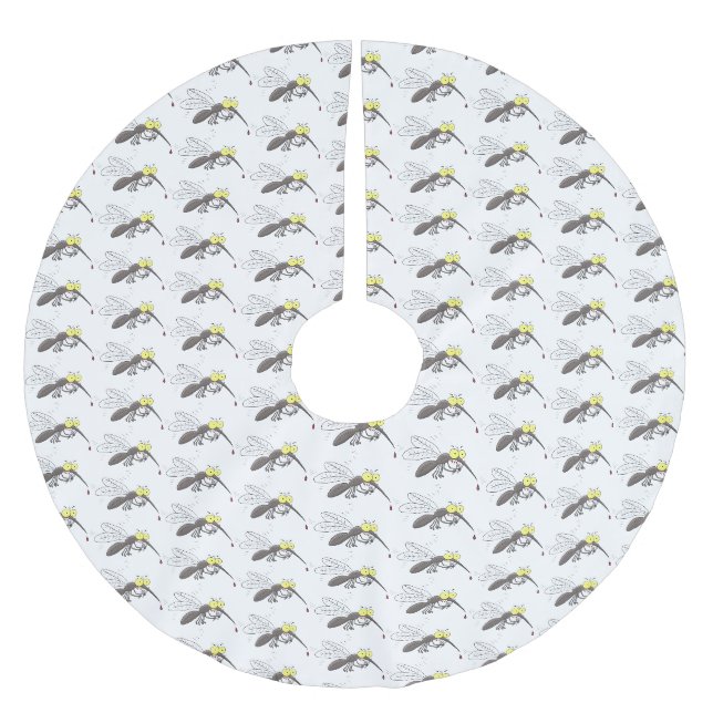 Funny mosquito insect cartoon illustration brushed polyester tree skirt (Front)