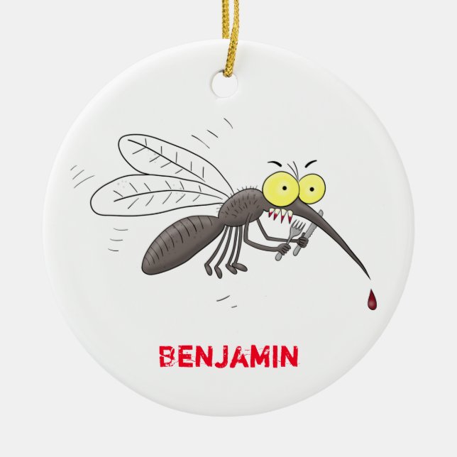 Funny mosquito insect cartoon illustration ceramic ornament (Front)