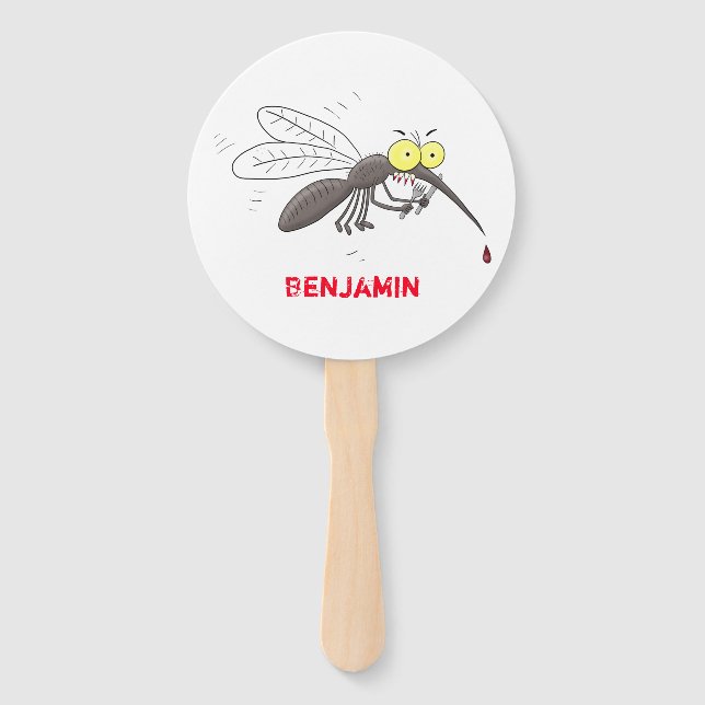 Funny mosquito insect cartoon illustration hand fan (Front)