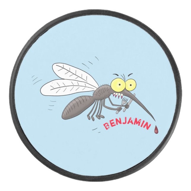 Funny mosquito insect cartoon illustration hockey puck (Front)