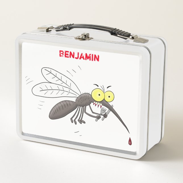 Funny mosquito insect cartoon illustration metal lunch box (Front)