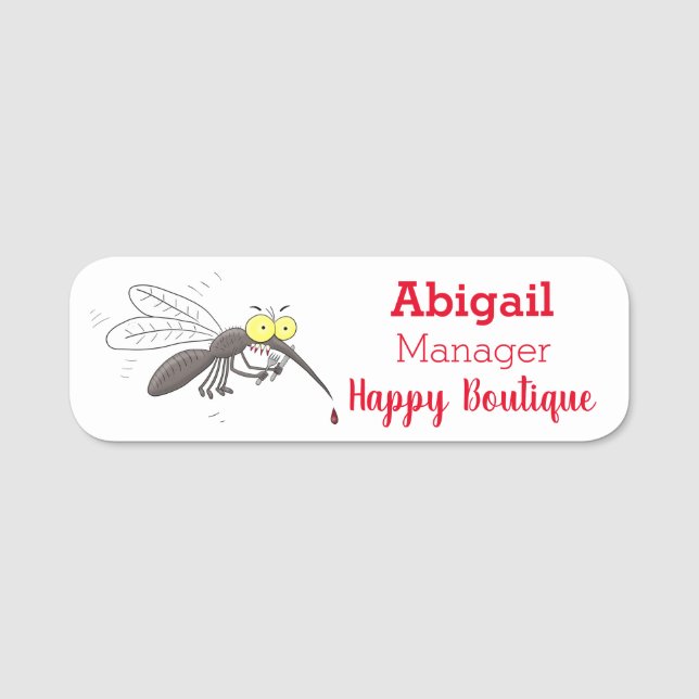 Funny mosquito insect cartoon illustration  name tag (Front)