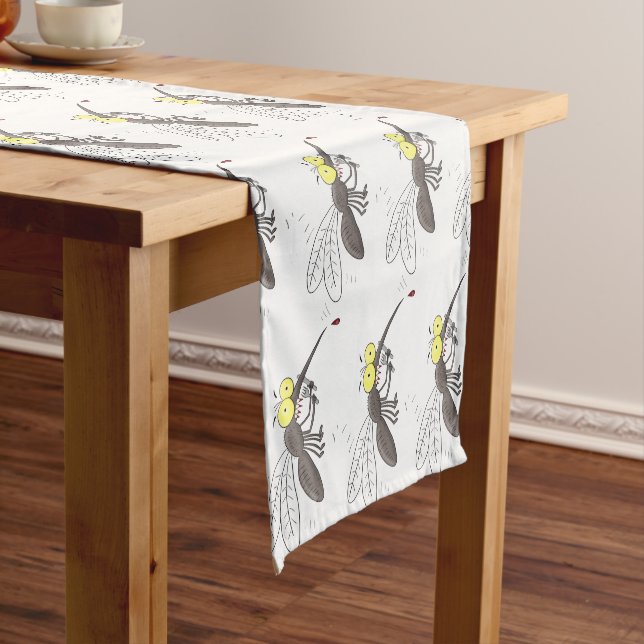 Funny mosquito insect cartoon illustration short table runner (In Situ)