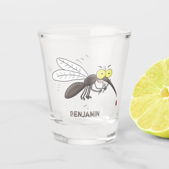 Funny mosquito insect cartoon illustration shot glass (Front)