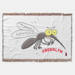Funny mosquito insect cartoon illustration throw blanket