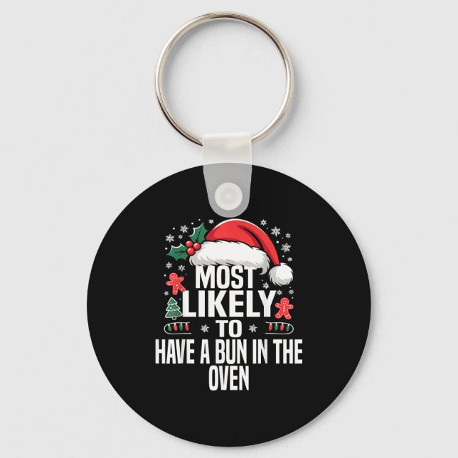 Funny Most Likely To Christmas Family Pajama Match Keychain (Front)