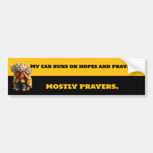 Funny Mostly Prayers Bumper Sticker - Monk Cat Car