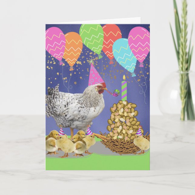 Funny Mother Clucking Birthday Hen and Chicks Card (Front)