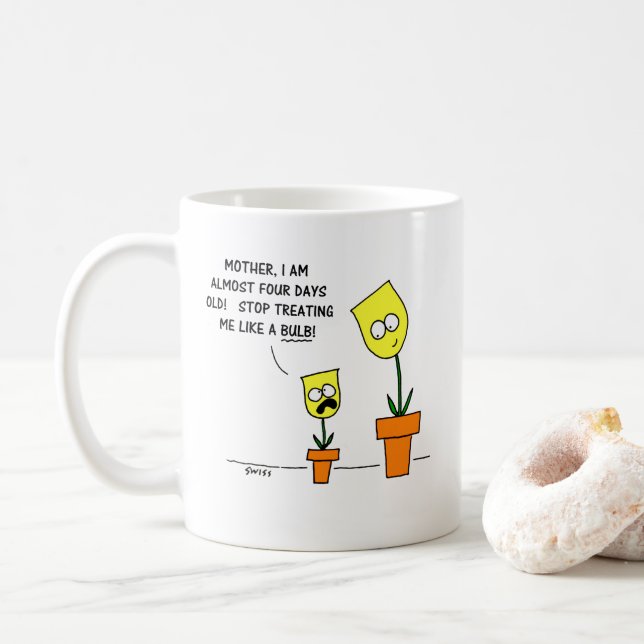 Funny Mother Daughter Humour Yellow Tulips  Coffee Mug (With Donut)