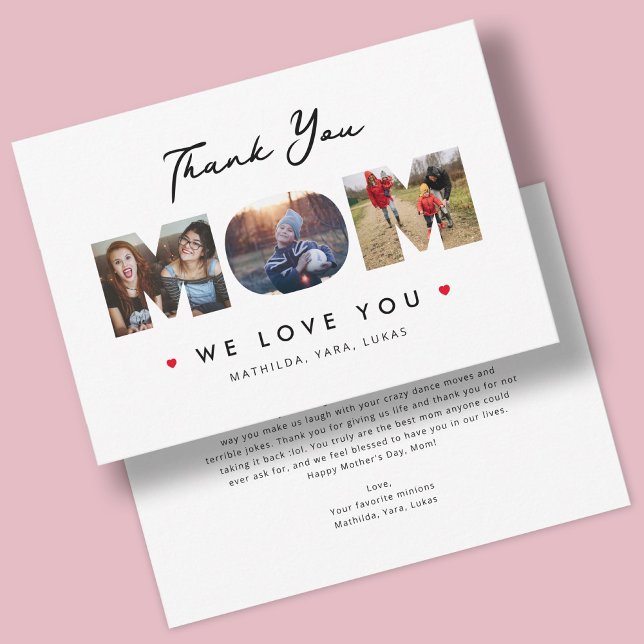 Funny Mother's Day 3 Photo Collage Letter Thank You Card (Creator Uploaded)