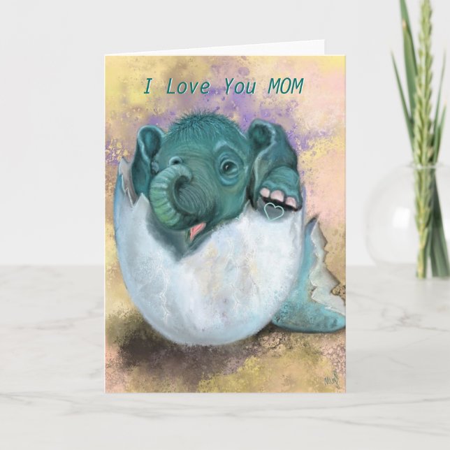Funny Mother's Day Card with Cute Baby Elephant  (Front)