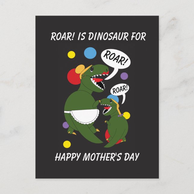 Funny Mothers Day Roar Dinosaur Personalize Postcard (Front)