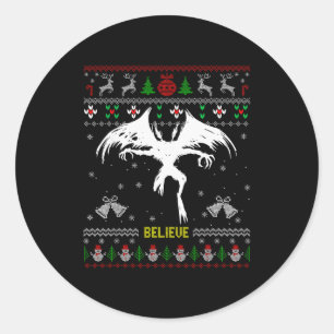 Funny Mothman Ugly Christmas Sweater Believe Crypt Classic Round Sticker