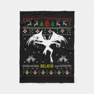 Funny Mothman Ugly Christmas Sweater Believe Crypt Fleece Blanket