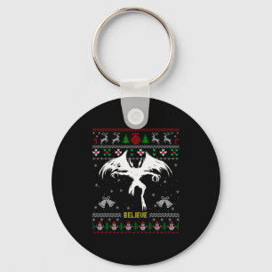 Funny Mothman Ugly Christmas Sweater Believe Crypt Keychain