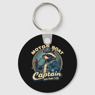 Funny Motor Boat Captain Nautical Raccoon Meme Cos Keychain