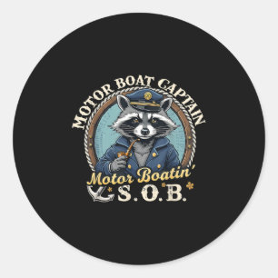 Funny Motor Boat Captain Nautical Raccoon Meme Gra Classic Round Sticker