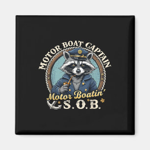 Funny Motor Boat Captain Nautical Raccoon Meme Gra Magnet