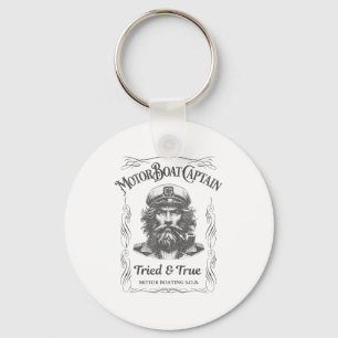 Funny motor boat captain pontoon lake boating keychain