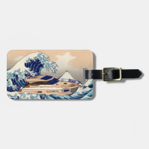 Funny Motor Yacht Boat On The Hokusai Great Wave Luggage Tag