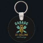 Funny Motorcycle Mechanic The Garage Is Calling Keychain<br><div class="desc">The garage is calling and I must go. Vintage and retro mechanic design for auto mechanic working in workshop to repair cars, motorcycle, motorbike or other vehicles. Cool and funny merchandise for those who love to restore classic and vintage cars. Perfect for garage and work shop owner. Great Christmas gift...</div>