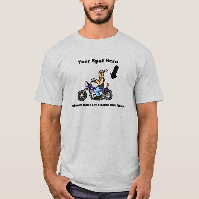 Funny Motorcycle T-shirt Requesting A Passenger (Front)