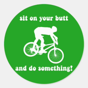 Funny mountain biking classic round sticker