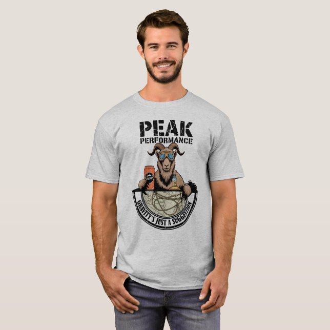 Funny Mountain Goat Gravity – Peak Performance T-Shirt (Front Full)