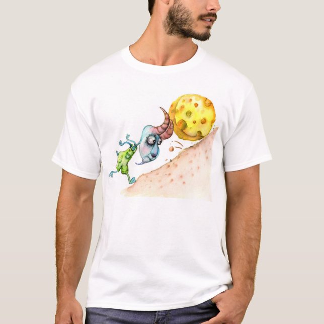 Funny Mountain Goat Pushing Cheese T-Shirt (Front)