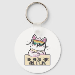 Funny Mountain Snowboarding Skiing Gift For Cat Lo Keychain
