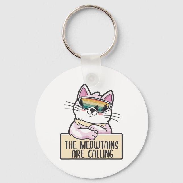 Funny Mountain Snowboarding Skiing Gift For Cat Lo Keychain (Front)