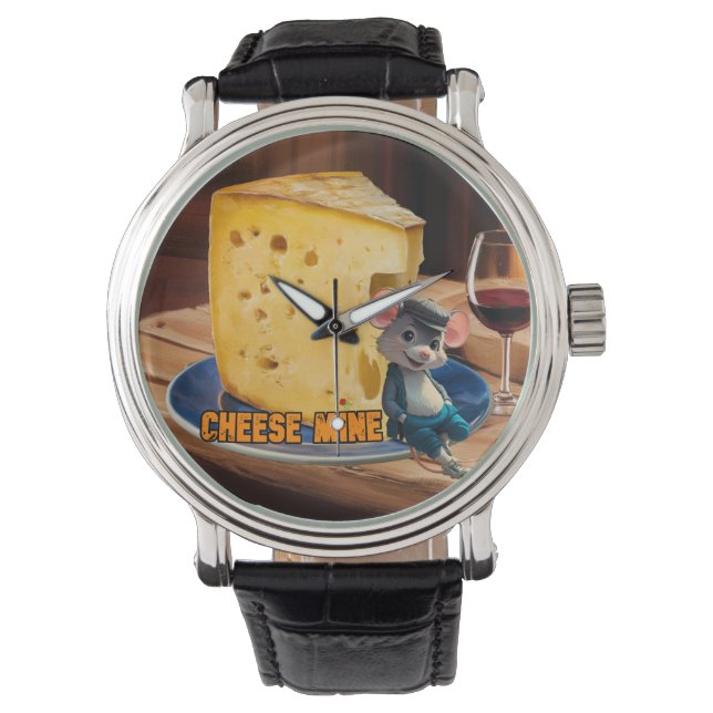 Funny Mouse in Love with a slice of Cheese on a Watch (Front)