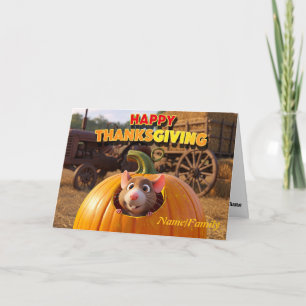 Funny Mouse in Pumpkin – Happy Thanksgiving Holiday Card