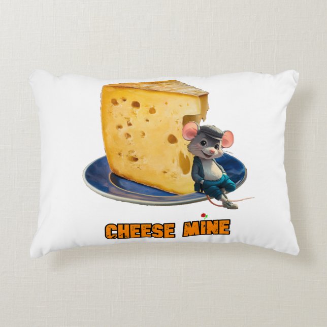 Funny Mouse leaning against a slice of Cheese on a Accent Pillow (Front)