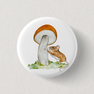 Funny mouse with wild mushroom 1 inch round button