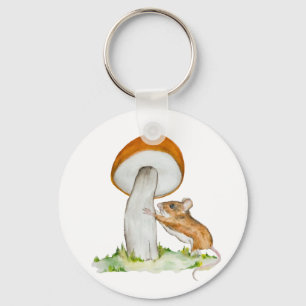 Funny mouse with wild mushroom keychain