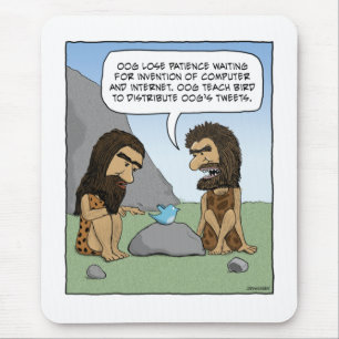 Funny mousepad: Caveman Tweets Mouse Pad